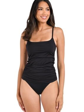 La Blanca Island Goddess Ruched One Piece Swimsuit Women’s US Size 14 Black